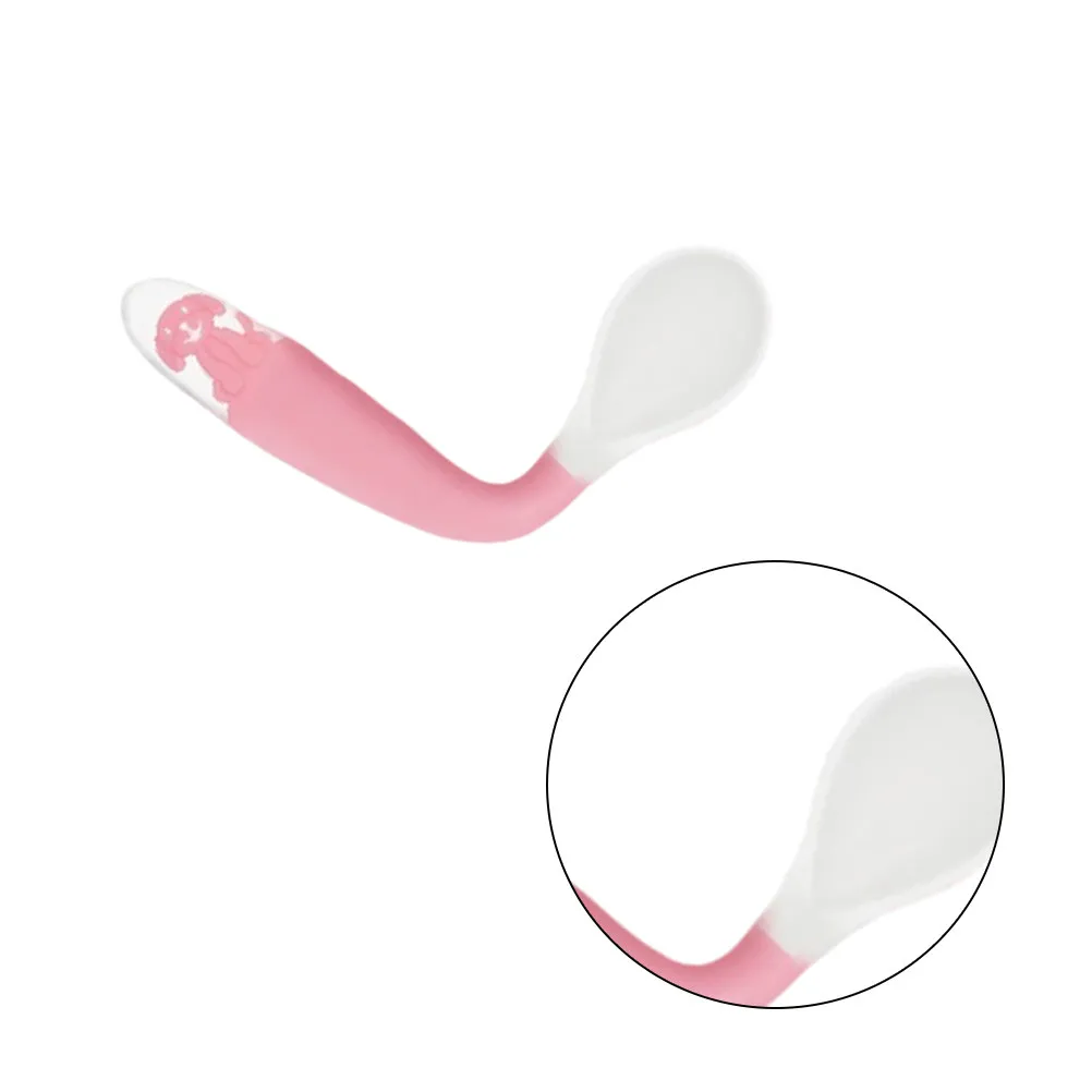 

Bendable Silicone Spoon for Children Pink with Storage Box Flexible Feeding Tool for Kids Smooth Non-Toxic Dishwasher Safe