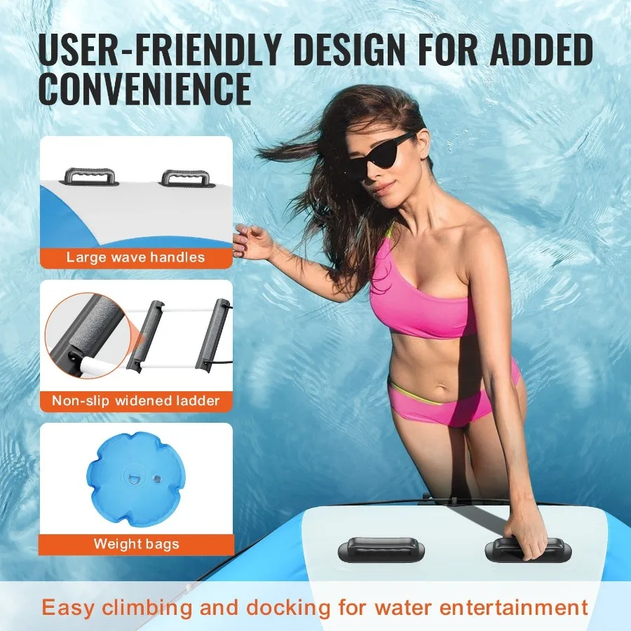 Inflatable Water Bouncer 6.5ft Recreational Water Trampoline Portable Bounce Swim Platform with 3Step Ladder Electric Air Pump