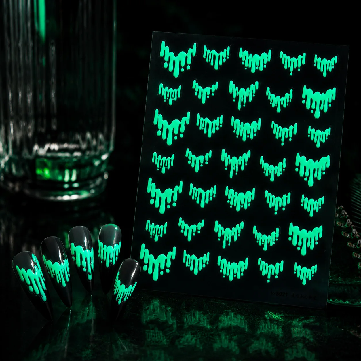 Liquid Pigments Melt Viscous Lava Night Glowing Silver Metal French Pattern Adhesive Nail Charms Tip Art Sticker Manicure Decals