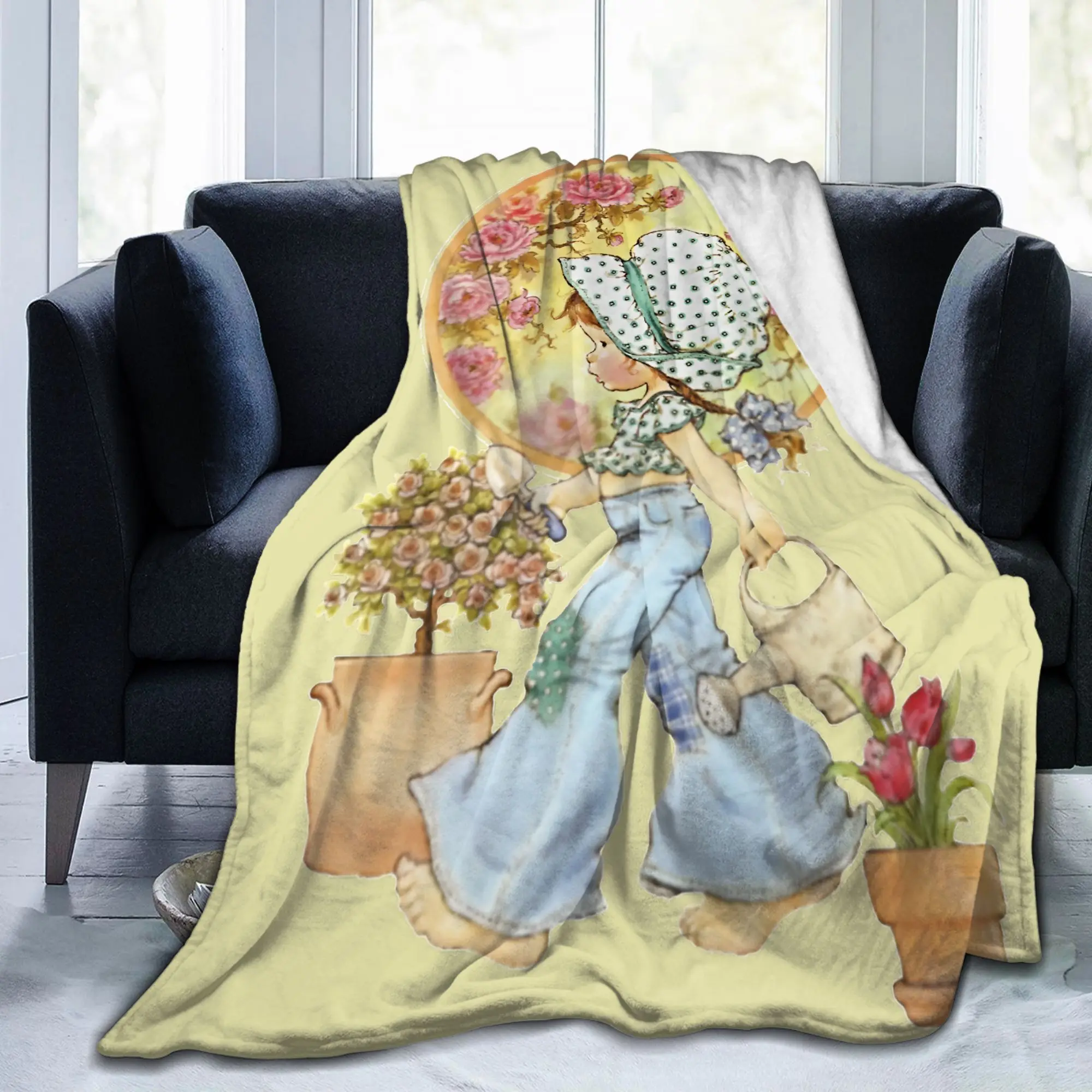 Sarahs Kays Roses and Watering Can Knitted Blankets  Plush Throw Blanket Bedroom Sofa Printed Ultra-Soft Warm Bedspreads,