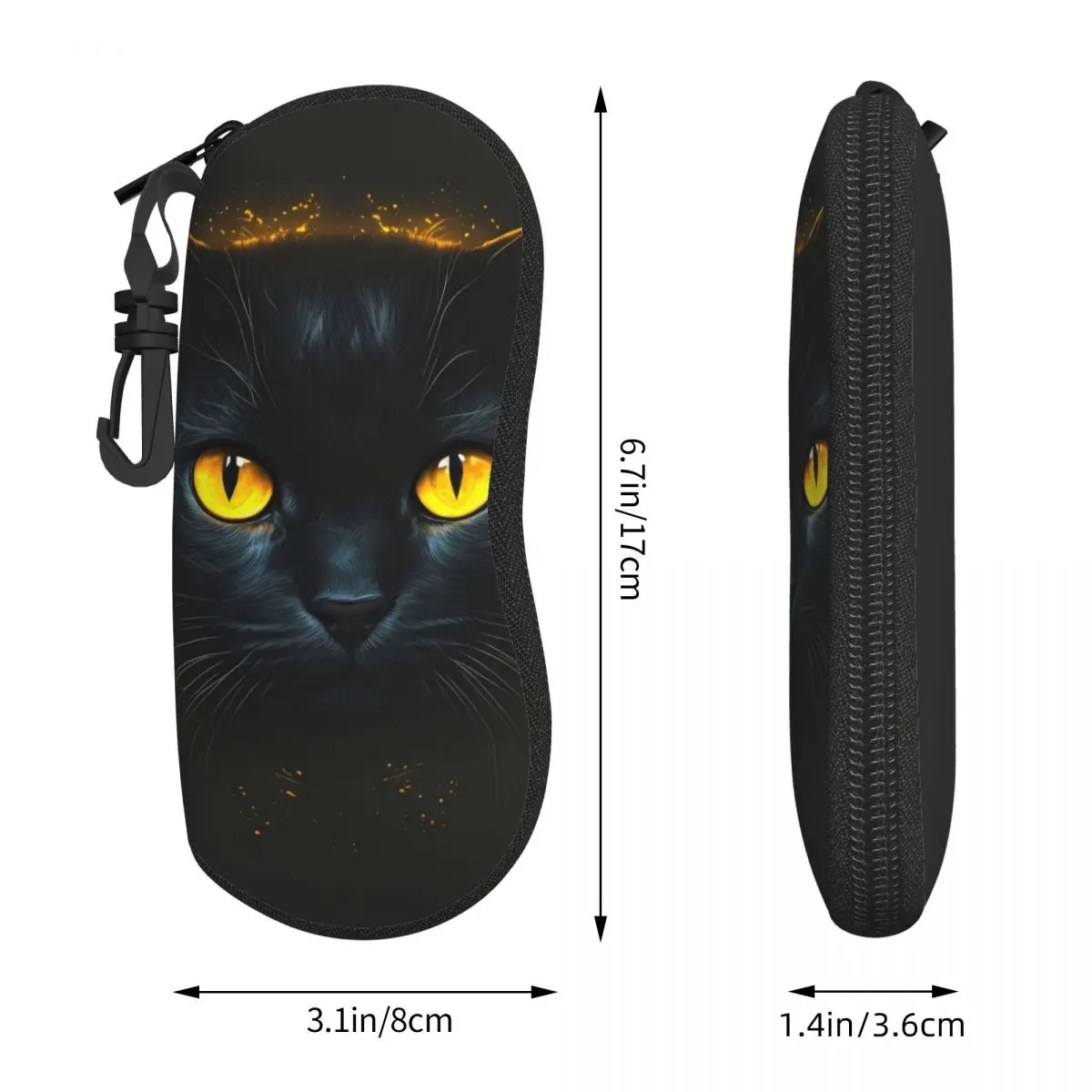 Black Cat Glasses Case Cover bright yellow eyes Sunglasses Case Travel Cute Eyewear Bag Key Chain Men Women Eyeglass Cases Cover