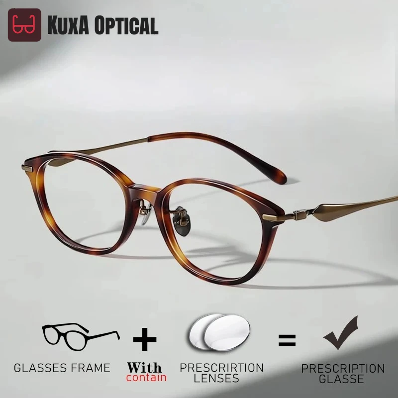 

KUXA Quality Eyeglass Titanium Acetate Tortoiseshell Glasses Optics New Design Prescription Lenses Progressive Myopia Hyperopia