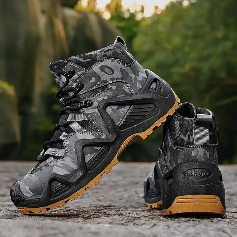

XG NEW Men Outdoor High top Hiking Shoes Sports Tactical Boots men Military boots Wear-Resistant Camping Sneakers Men Size 36-46