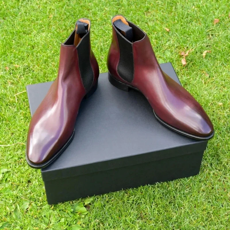 New Red Men Chelsea Boots Red Sole Square Toe Slip-On Business Men Short Boots Bottes Pour Hommes Ankle Boots