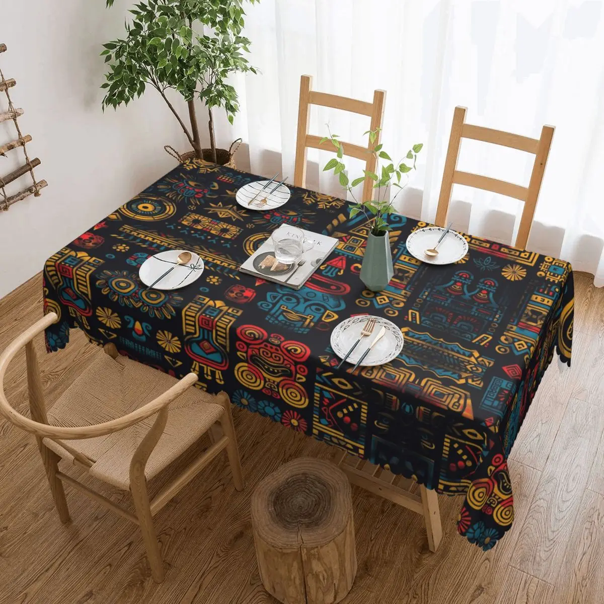 Customized Rectangular African Exotic Tribal Style Tablecloth Fit 40