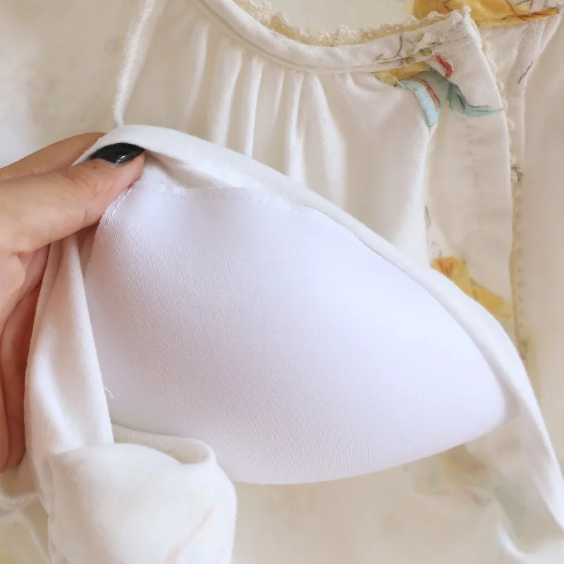 طقم بيجامة نسائي جديد لربيع وخريف 2025 100% قطن شاش مع حصيرة صدر بيجامة بأكمام طويلة ملابس منزلية طقم مكون من قطعتين #5