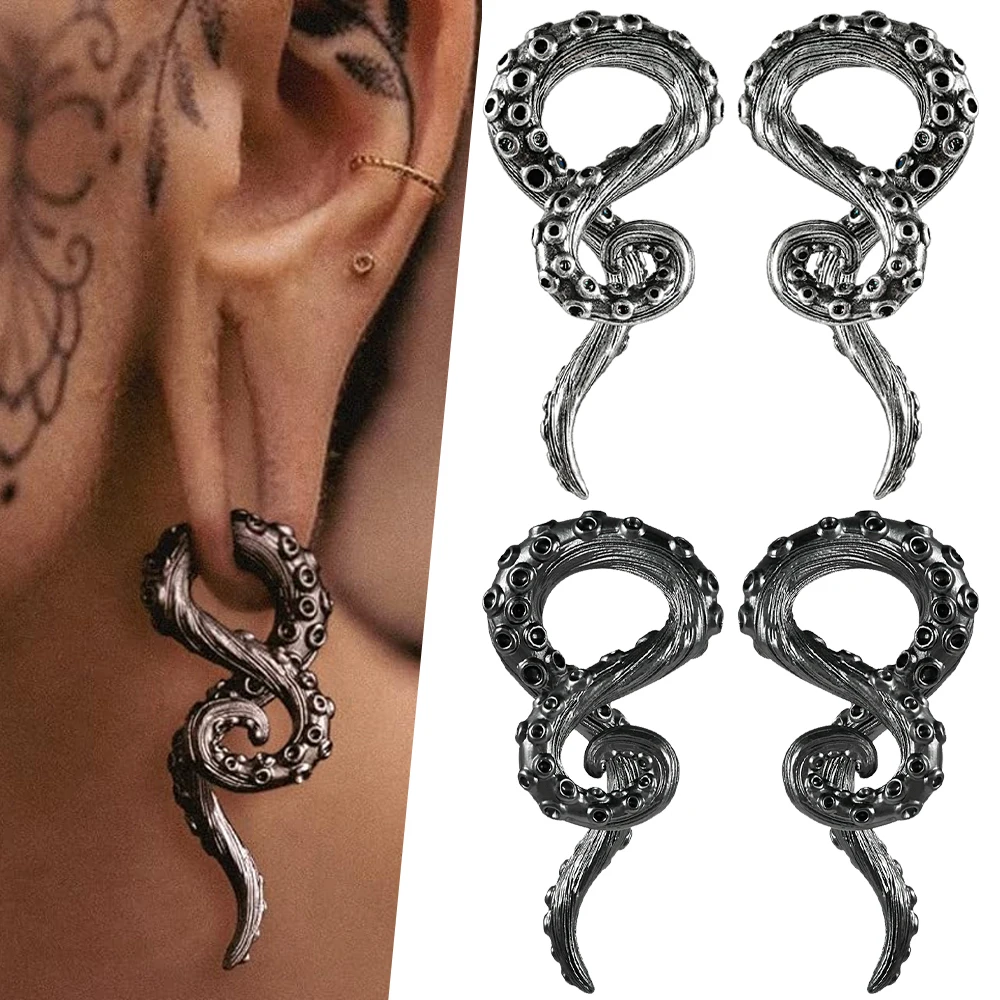 1Pair Copper Ear Weights Octopus Tentacles Hoop Earrings Piercings Octopus Heavy Ear Weight Earlobe Expander Piercing Jewelry