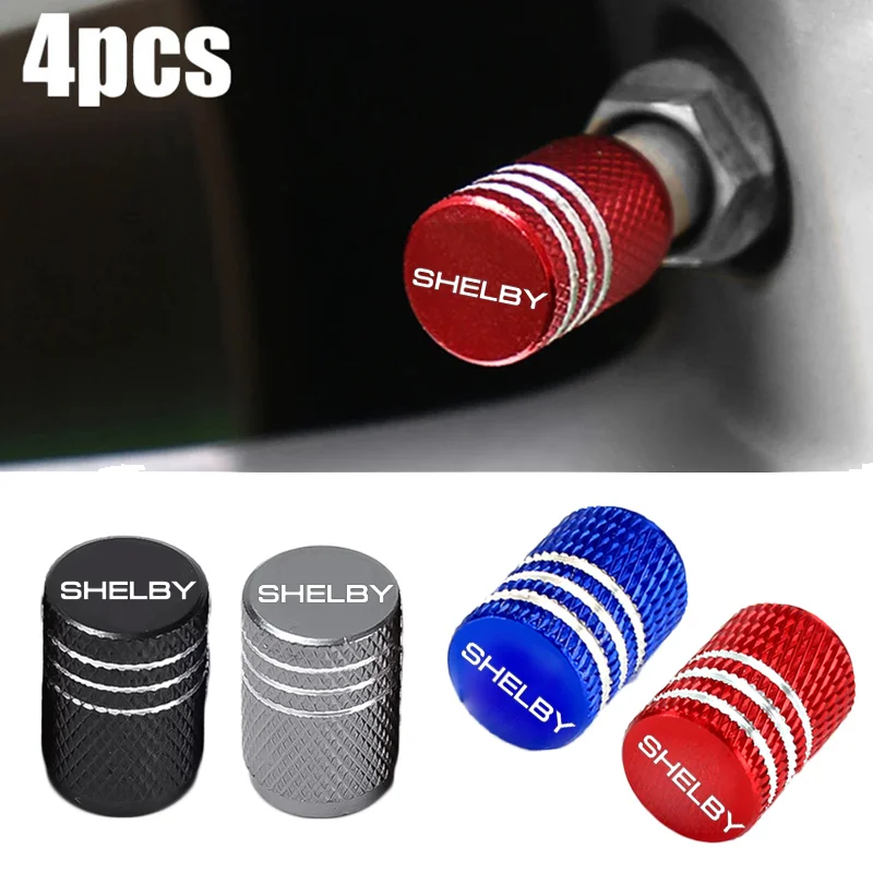 4pcs Aluminum Alloy Car Tyre Valve Caps for Ford Shelby Logo Wheels Dustproof Valve Stem Cover Auto Universal Cap Accessories