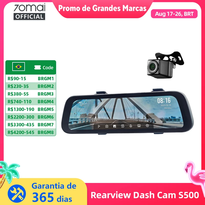 9.35 Polegada tela cheia 70mai retrovisor traço cam s500 1944p auto cam 138fov 70mai s500 espelho gravador de carro fluxo mídia carro dvr