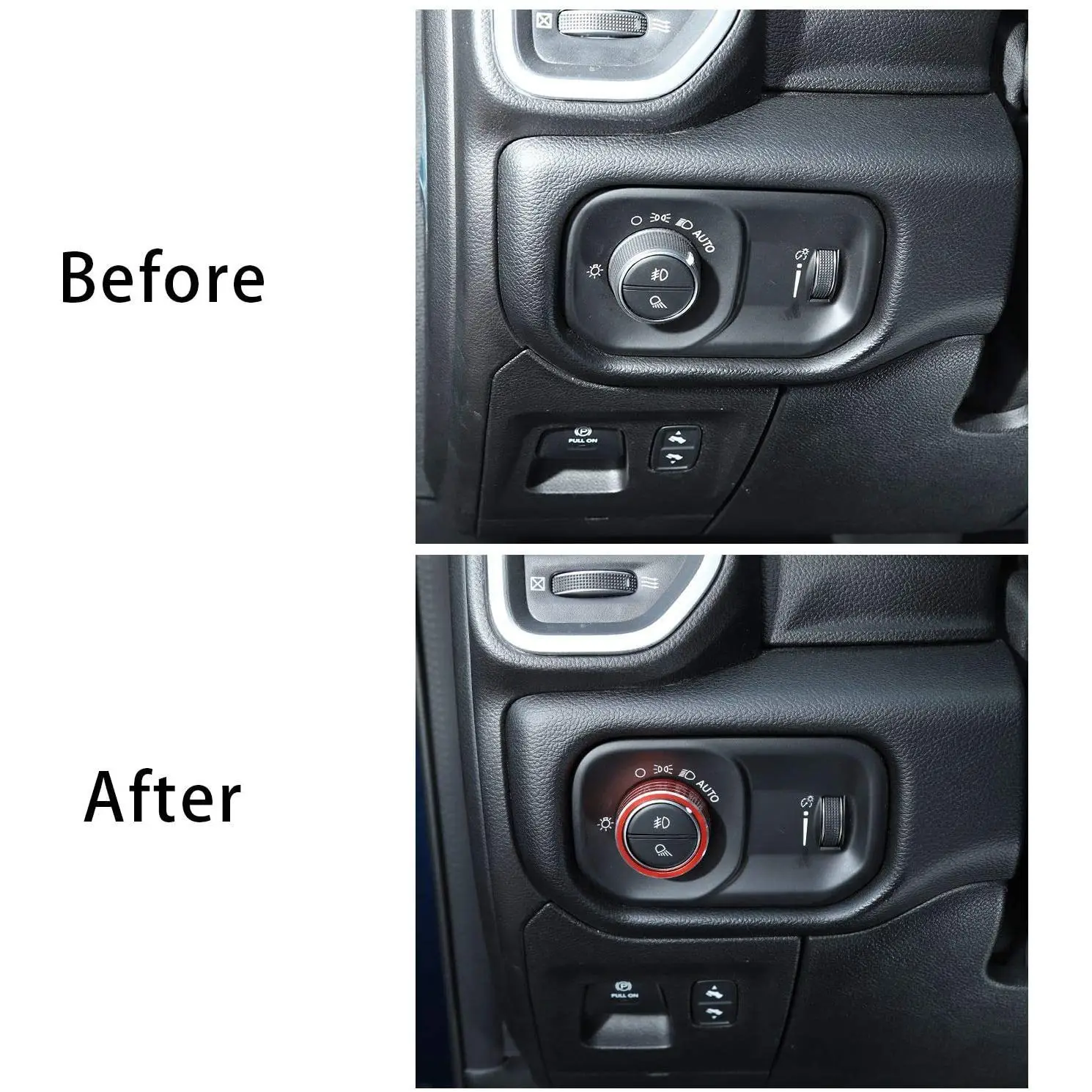 for Dodge RAM 2018-2020 Aluminum Central Control Headlight Switch Knob Cover Trim Decorative Ring Accessories, Red