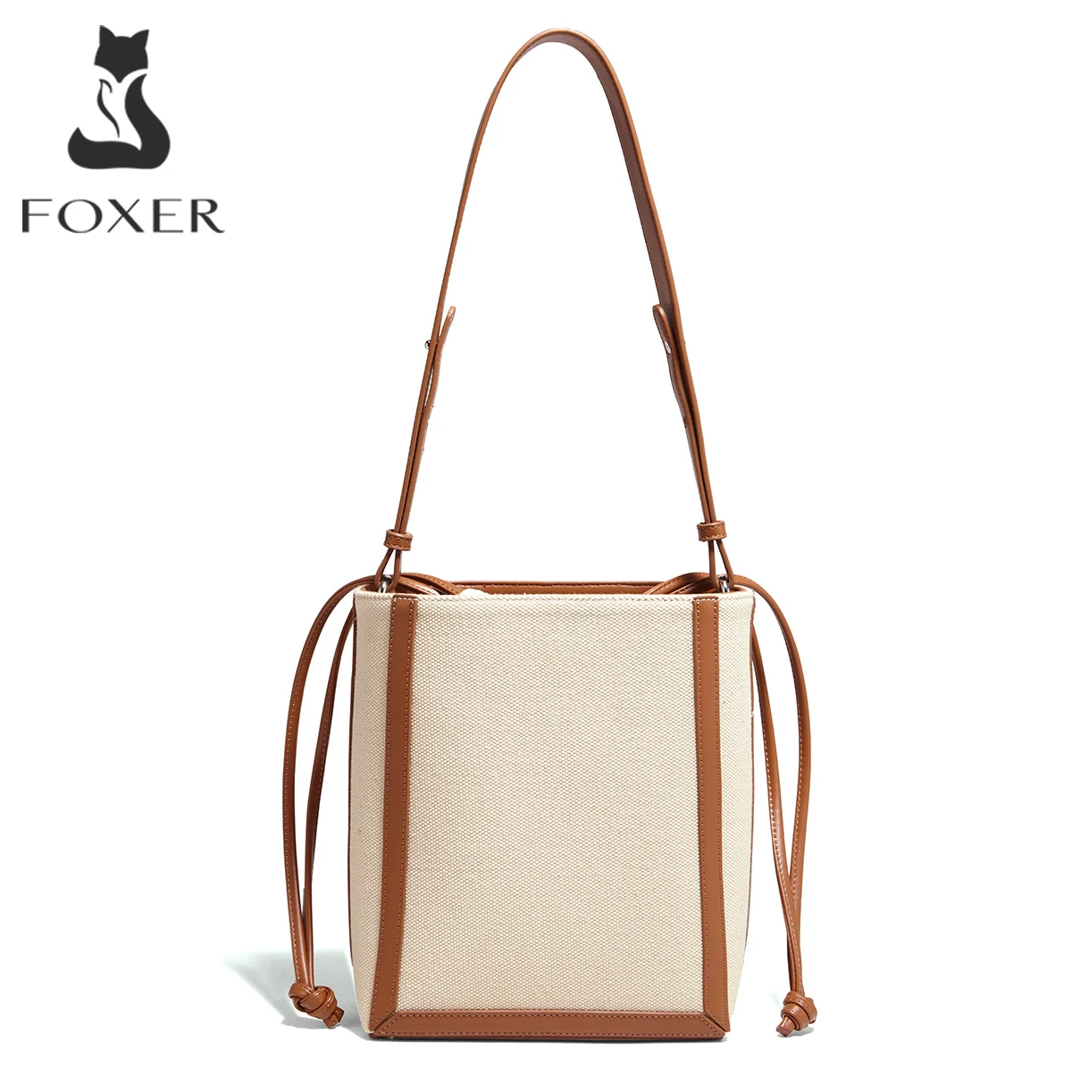 

FOXER Minimalist Canvas Women's Shoulder Bag Large Capacity Lightweight Bucket Bag for Spring Commute and Daily Use