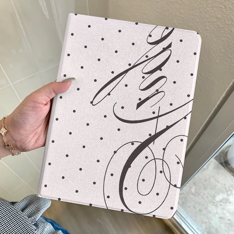 Korean Ins Simple Polka Dot Letter For iPad Case iPad Pro 11 Air 7 6 5 10.9 10.2 10.5 Mini 7 5 9.7 Soft Book Shockproof Cover ﻿