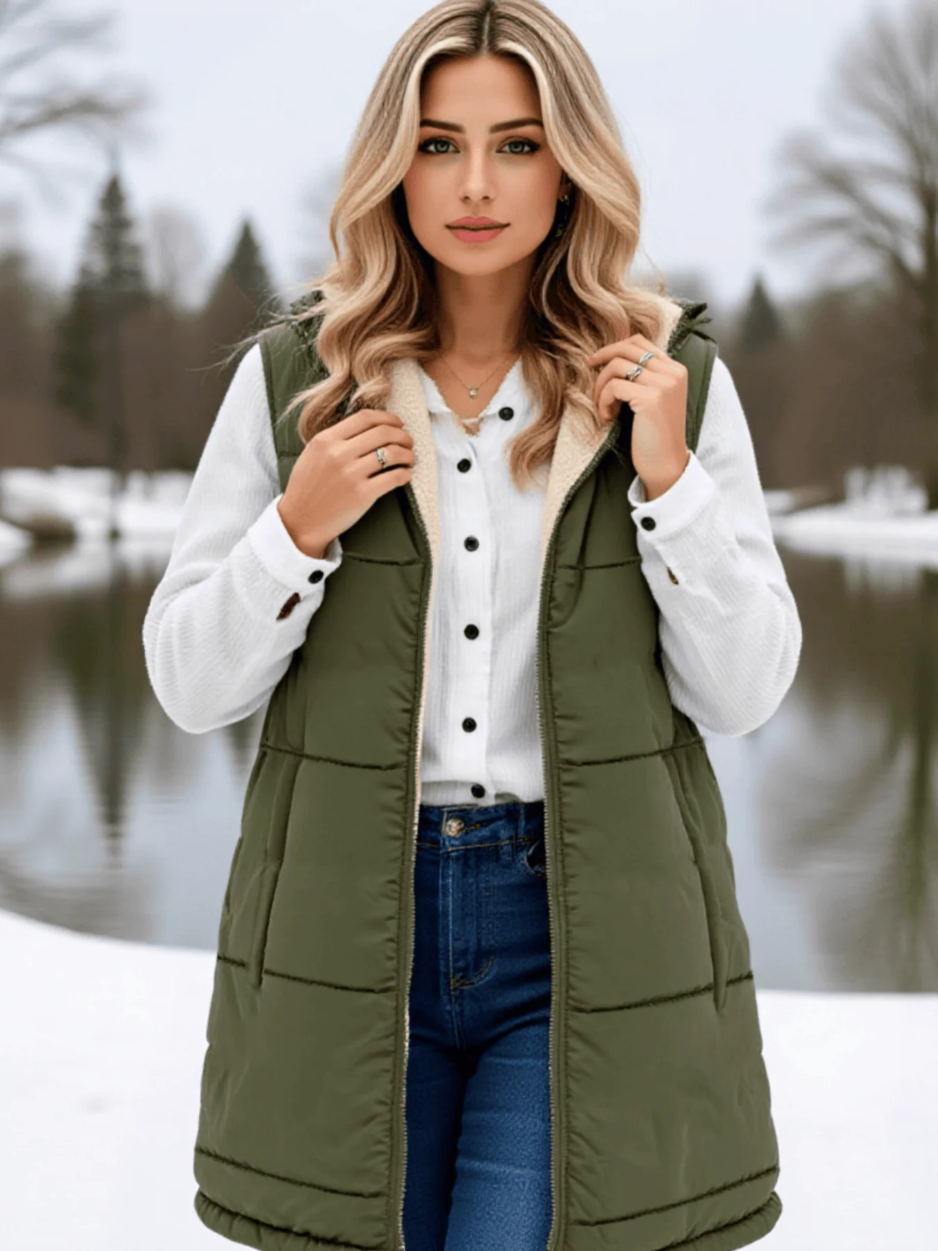 

Women's Winter Hooded Vest New Fleece-Lined Design Cotton Vest Thickened Warm Smooth Zipper for Simple Style Cotton Vest