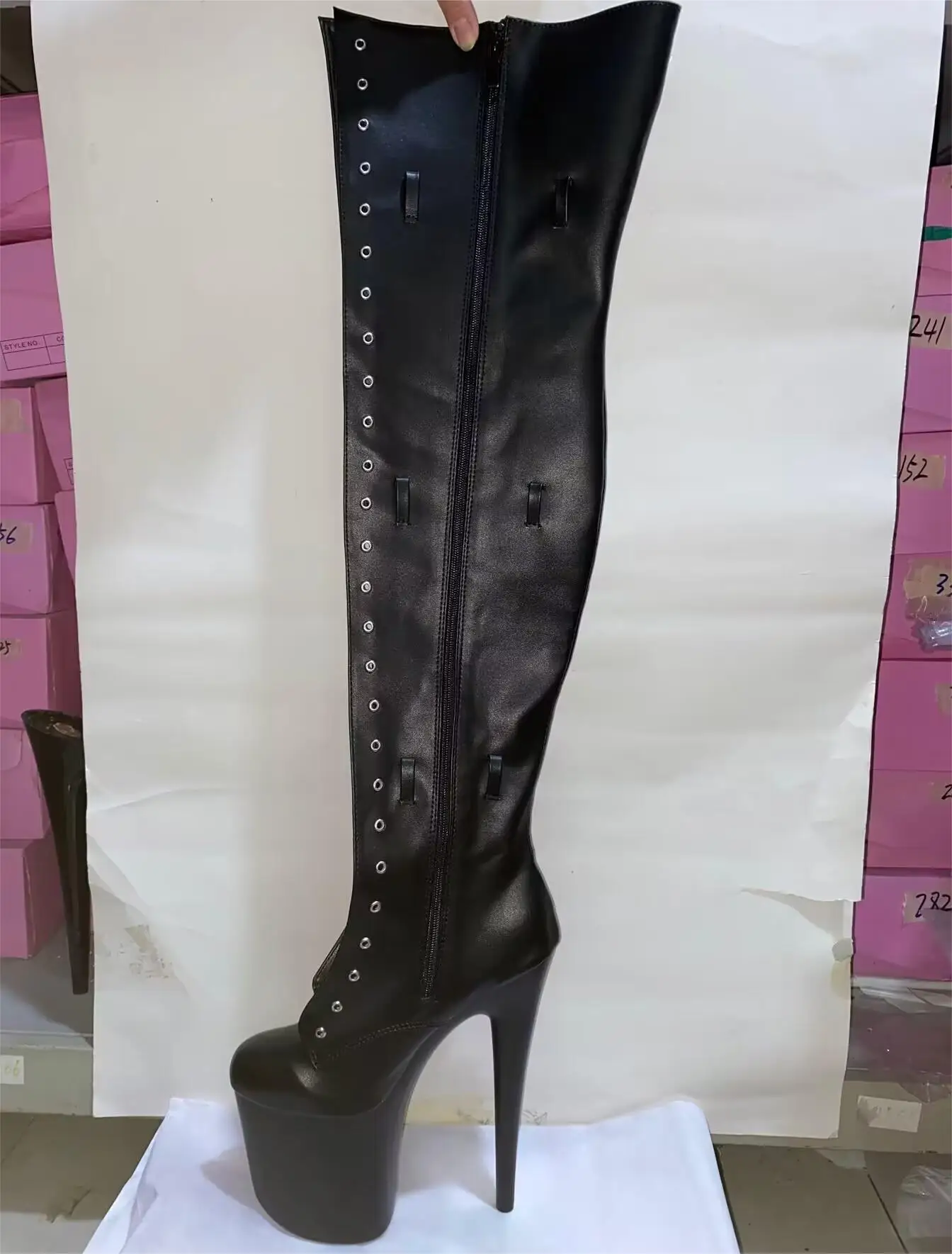 

20cm Front Platform High-Heeled Shoes Tall Boots Buckle Strap Round Toe Boots Dancer So Sexy 8 Inch Buckle Thigh High dance shoe