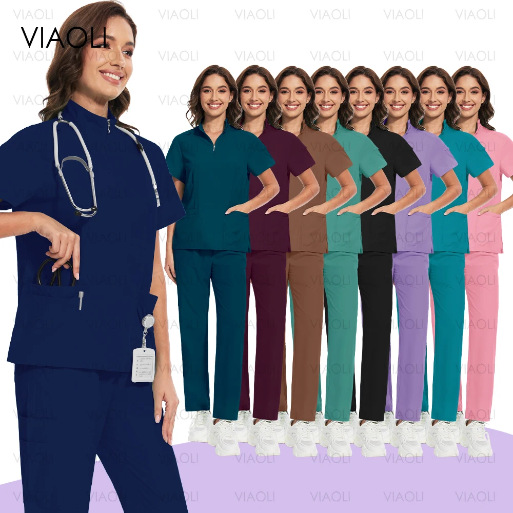 

NEW Slim Fitting Elasticity Workwear Scrubs Set Operating Room Medical Uniform Doctor Nurse Women Wear Solid Color Surgery Suits