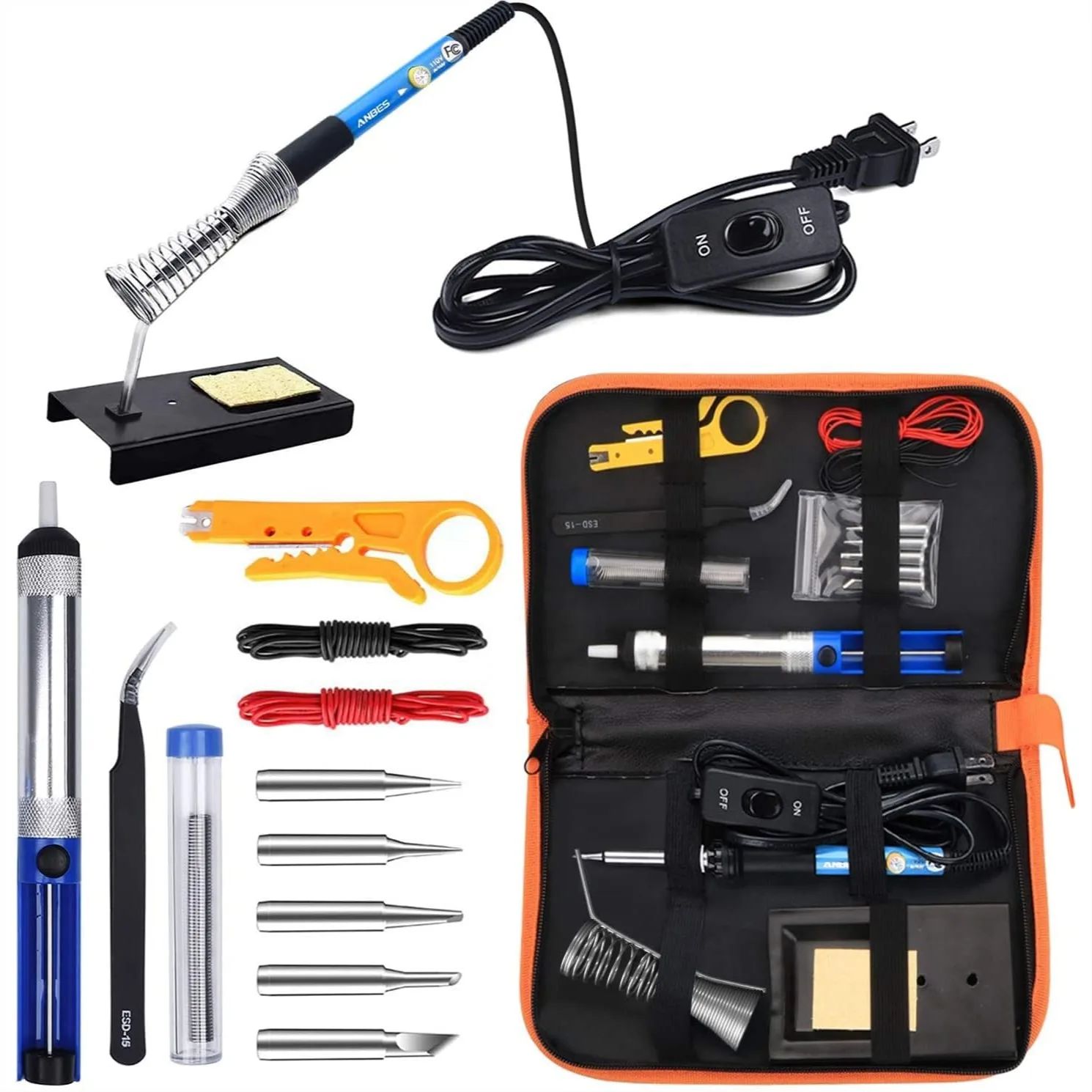 

60W Adjustable Soldering Iron Kit with 5 Tips, Desoldering Pump and Stand for Electronics Repair