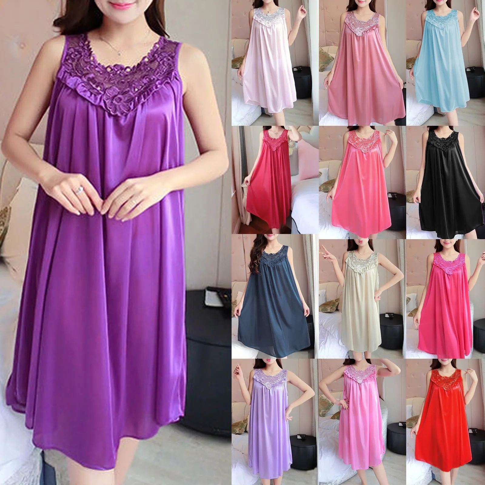 Large Sexy Night Dress Ice Silk Satin Sleepwear Female Nightgown Women Breathable Sleeping Pajamas Dresses Plus Size Night Shirt