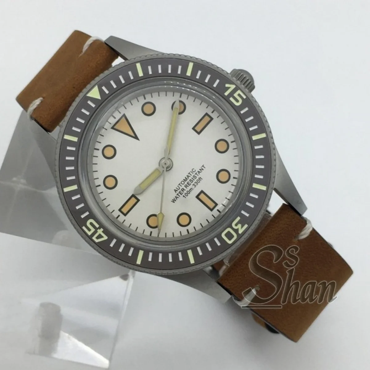 40mm メンズ ヴィンテージ ダイビングウォッチ ドーム型サファイアガラス レザーストラップ NH35 PT5000 防水 機械式自動巻き腕時計