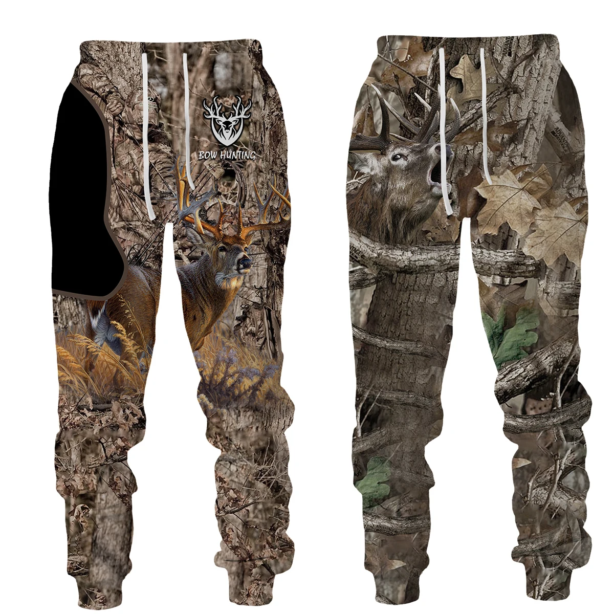 Pantalones largos con estampado 3D para hombre, ropa deportiva informal de camuflaje para acampar al aire libre, caza de animales salvajes, ciervo,