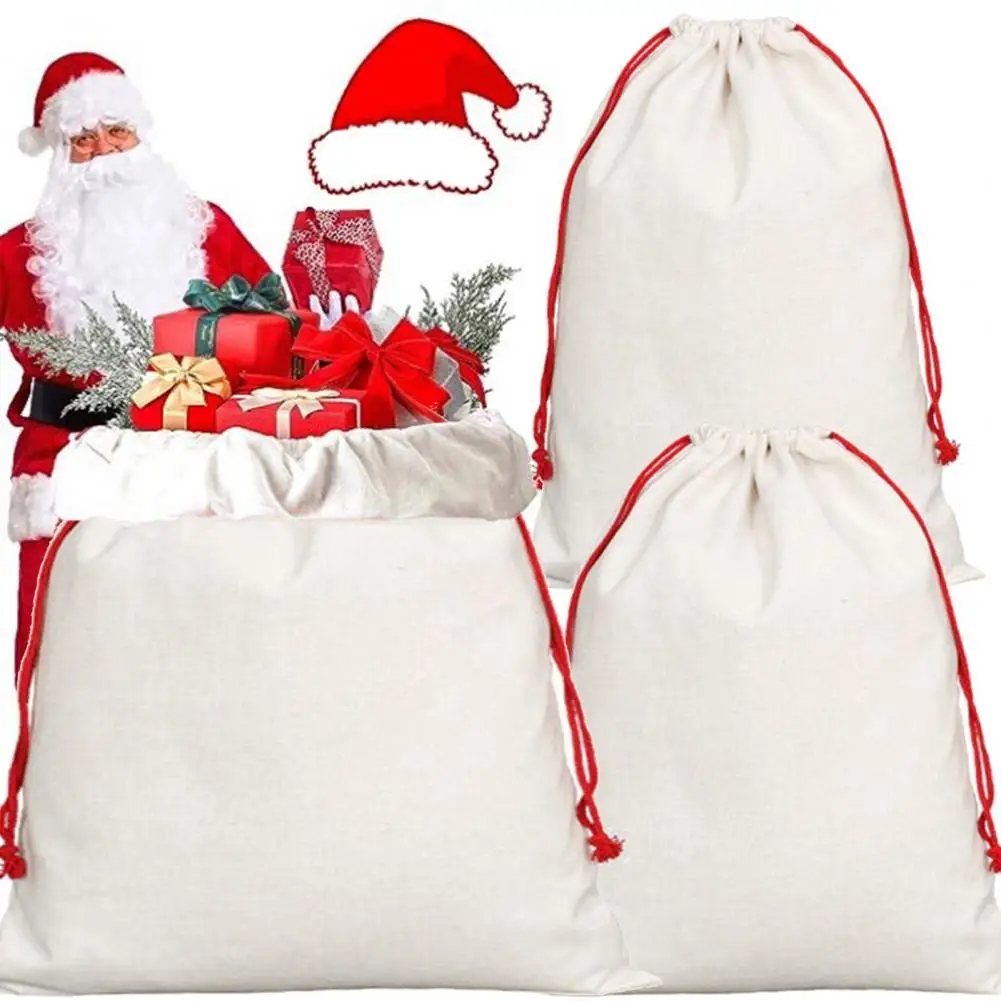 Large Canvas Santa Sack Christmas Gift Bag Drawstring Design Large Space Candy Christmas Gift Bags Large Size Xmas Party Decor