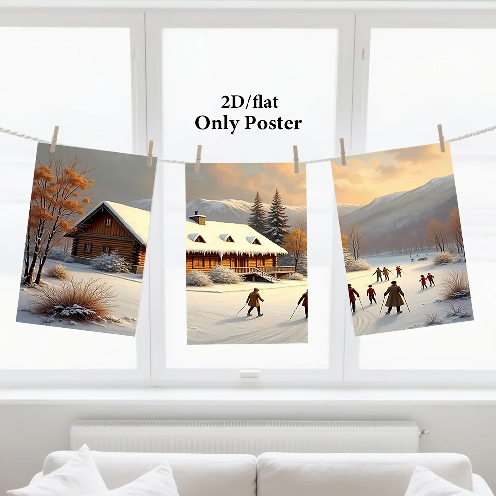 2D مسطح 2D/مسطح، 3 قطع، ملصقات ومطبوعات، لوحة قماشية - بدون إطار، رسم الناس للتزلج على الجليد، صالون تجميل، مطاعم، كاليفورنيا #1