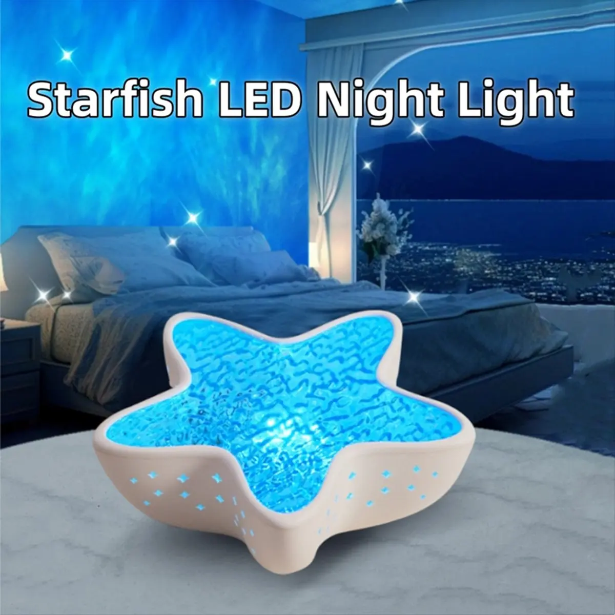 Top Starfish LED Night Light Rechargeable Table Lamp Wave Projector Lights Romantic for Bedroom Desk Festival Decor