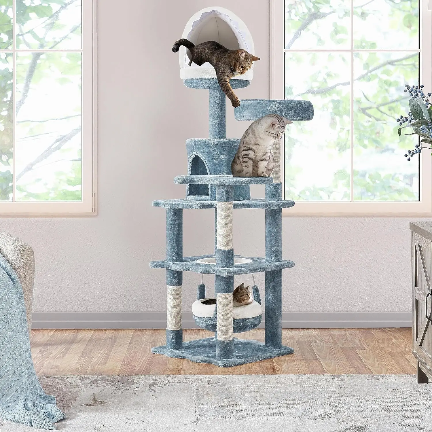 Cat Tree Ocean-Themed Cat Tower 61in, Multi-Level Cat Climbing Tree with Condo, Sisal Scratching Posts, Round Entrance, Perches