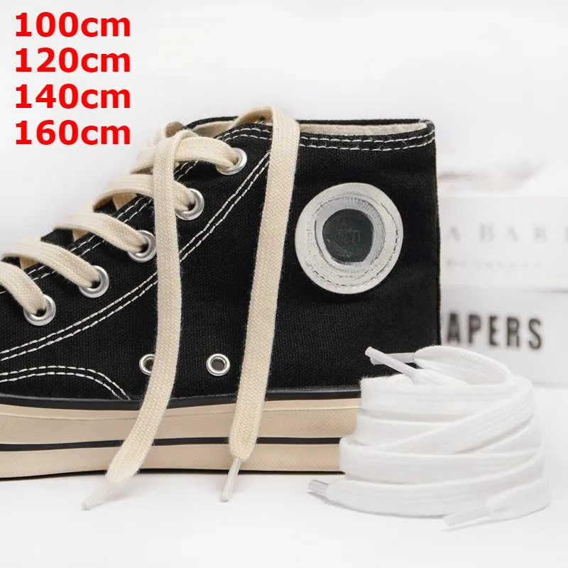 100-160Cm Cotton Flat Shoelaces Canvas Shoe Laces for Women and Men, Classic Shoe Strings in White and Black Colors