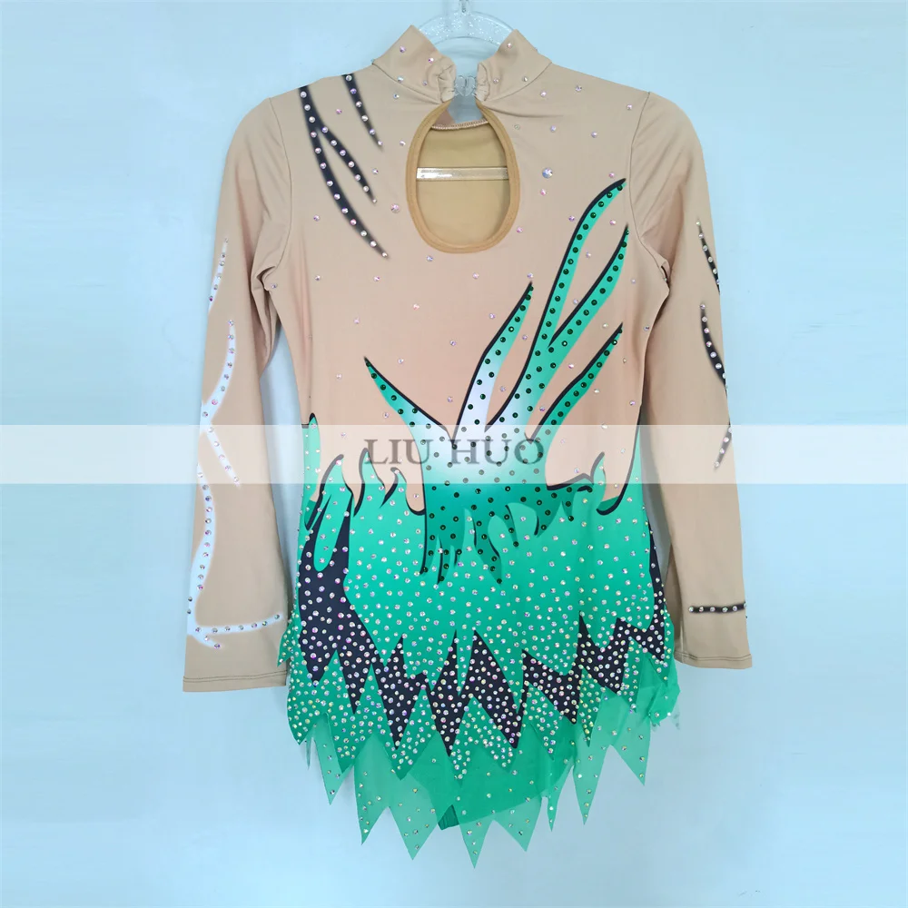 LIUHUO justaucorps de gymnastique rythmique personnaliser adulte femmes fille Costume Performance compétition robe de danse enfants adolescents enfant vert