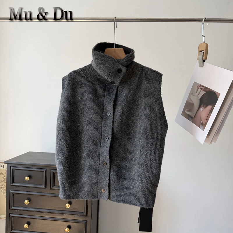 Turtleneck Wool Short Vests Solid Single Breasted Autumn Winter Waistvest Woman Sweaters Korean Casual Elegant Wool Cardigans