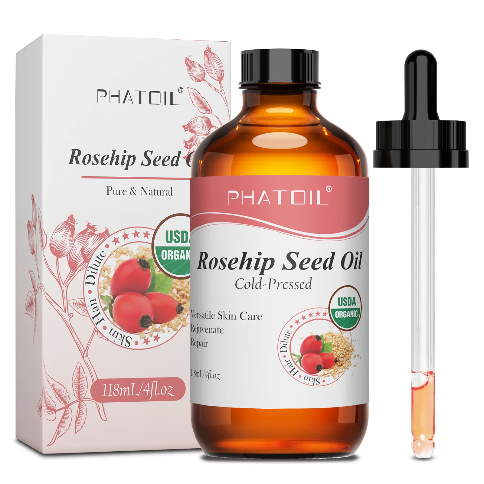 PHATOIL 118ML aceite de semilla de rosa mosqueta para hidratar la piel y las uñas aceite de jojoba prensado en frío orgánico aceites portadores naturales puros