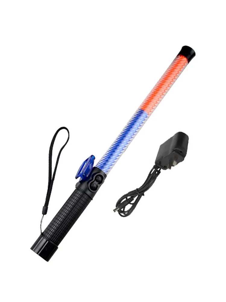 52cm LED Rechargeable Red Blue Warning Lighting Traffic Signal Baton, Whistle, Multifunctional Command