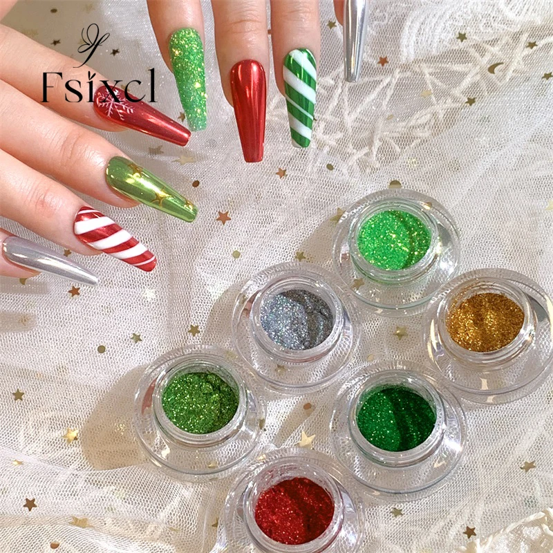 

Рождественский набор из 6 цветов/1 баночка, зеркало, хромированная пудра, светоотражающий блеск для ногтей, украшение для дизайна ногтей, дизайн маникюра, пигментная пыль