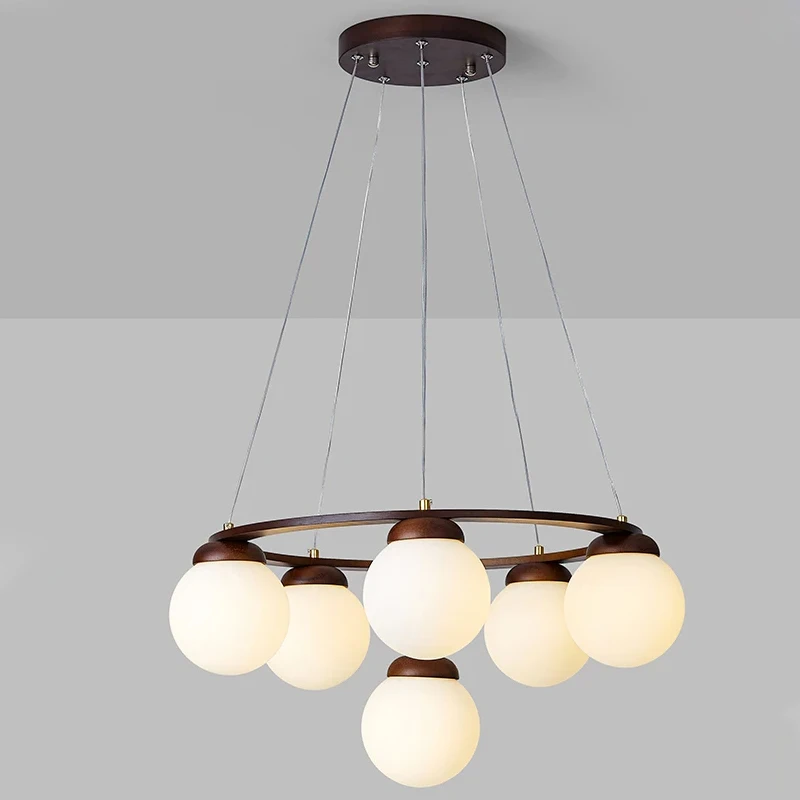 

Nordic Modern Minimalist Wooden Ring Glass Globe Shade LED Pendant Light Bedroom Headboard Indoor Home Decor Hanging Atmospheric
