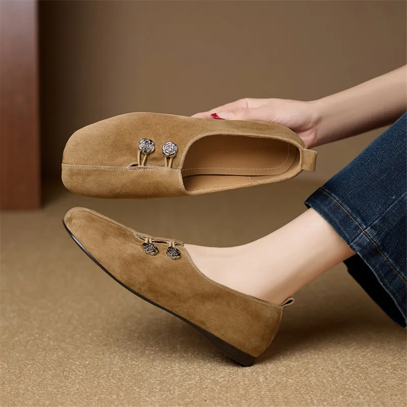 

Новые женские туфли из овечьей замши на весну/осень, модные ретро-туфли с круглым носком, женские туфли-лодочки на низком каблуке, ручной работы, без каблука