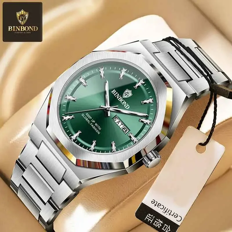 

BINBOND Новые повседневные высококачественные мужские часы, хит продаж, цветные, водонепроницаемые светящиеся часы с двойным календарем, функциональные часы, нержавеющая сталь