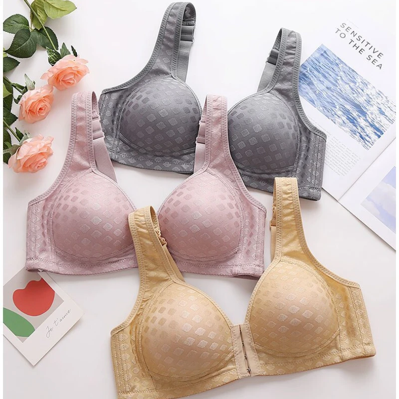 The New Front Button Type Sexy Brassiere Anti-sagging Gathered No Steel Ring Ladies Mother Large Size Thin Section Underwear Bra