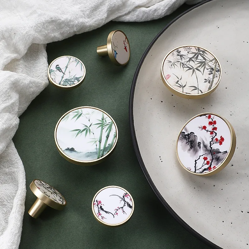 Chinese Style Bamboo Rhythm Round Cabinet Handles Solid Zinc Alloy Single Hole Drawer Knobs Song Aesthetics Hardware