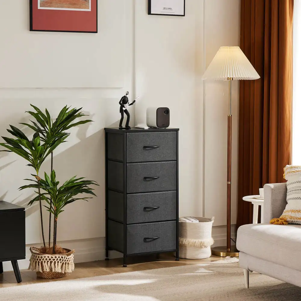 

Drawer Dressing Table Storage Cabinet Metal Frame And Wooden Top With Five Drawers Bedroom Living Room High-end Gray Movable