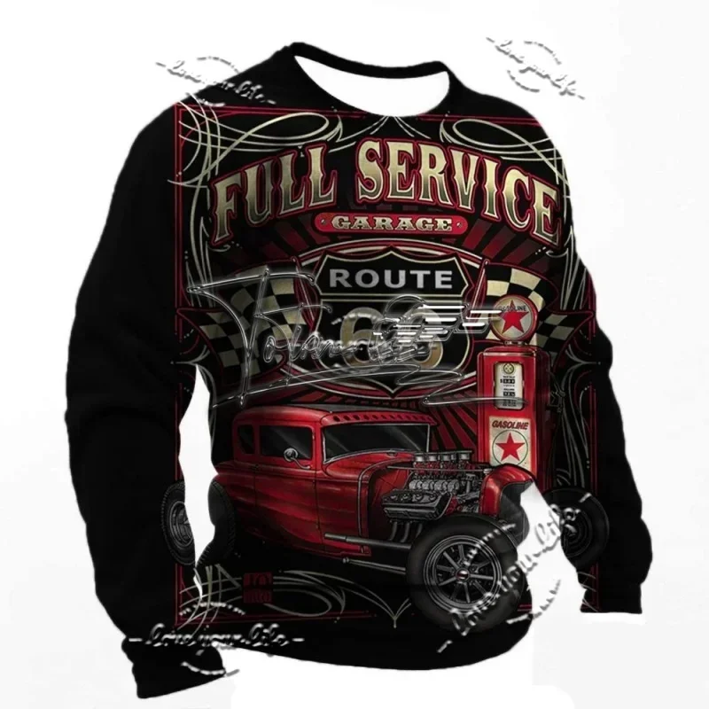 

motorcycle Vintage T-shirt For Men Route 66 Print Long Sleeve Tops Outdoor Biker T Shirt Oversized Tee Shirt Men Clothing