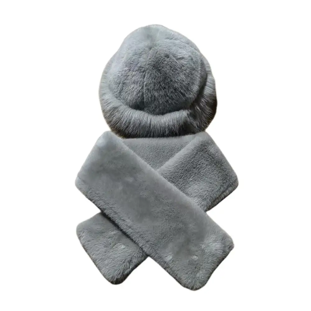 2 قطعة مجموعة وشاح القبعة أفخم قبعة دافئة ووشاح فو الفراء رقيق البلوز قبعة يندبروف رشاقته الرقبة التفاف غطاء قبة الرقبة أدفأ #3