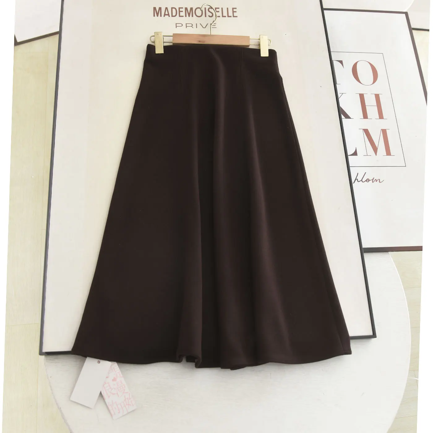 

High Waist A-Line Midi Skirt in Woolen Fabric with Dra Effect Ele Slimming Versatile mat Sle for W...