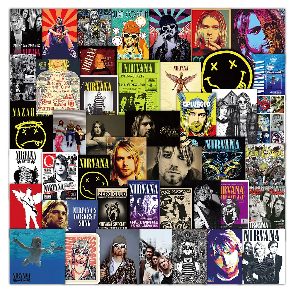 52Pcs Nirvana Rock Band Waterproof Stickers, Vintage Music Graphic Decals for Luggage and Phone Shell RecordingYourLife Store