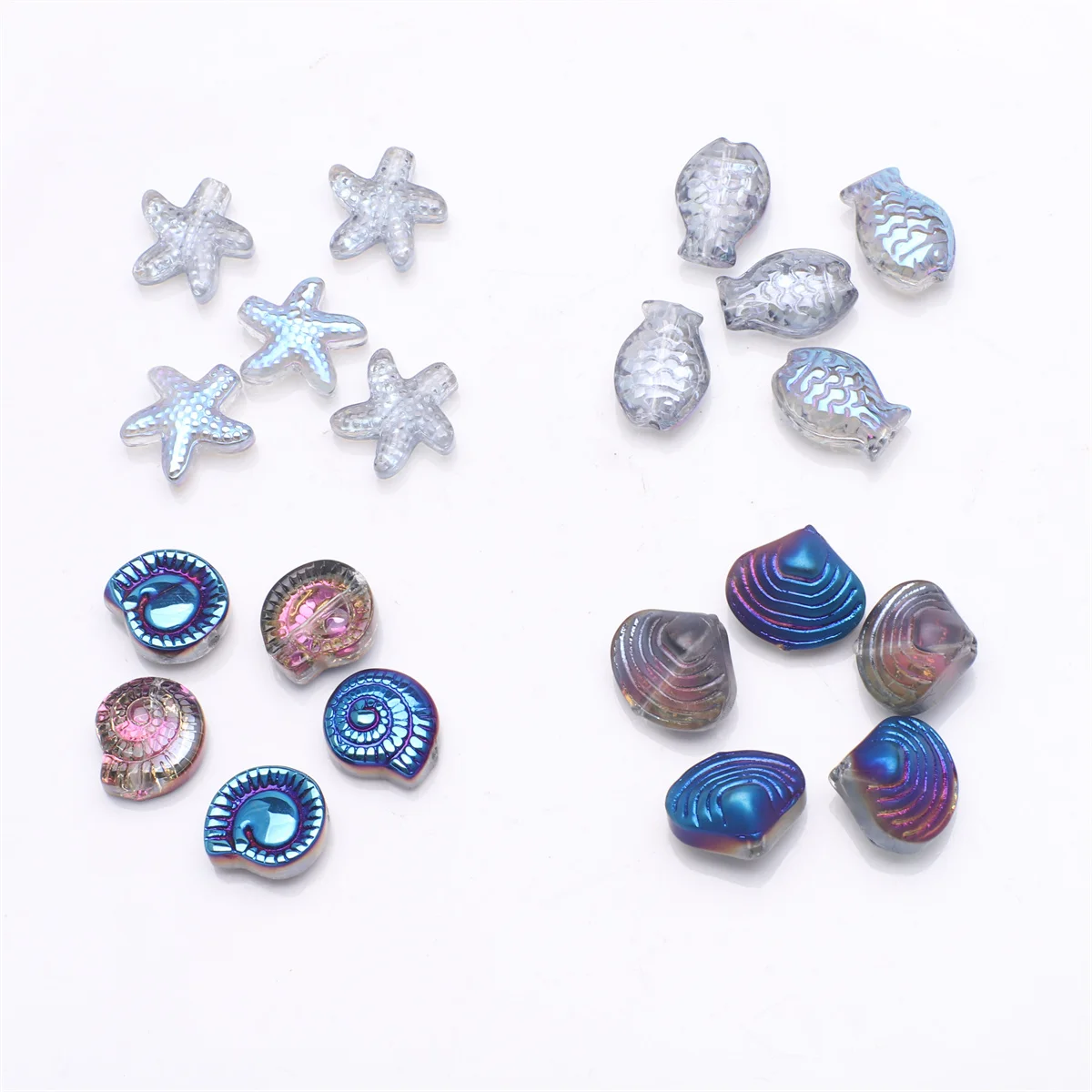 20 Pcs Mixed Shape Starfish /Snail /Shell/ Small Fish Crystal Glass Loose Beads DIY Making Earing Necklace Jewelry Accessories