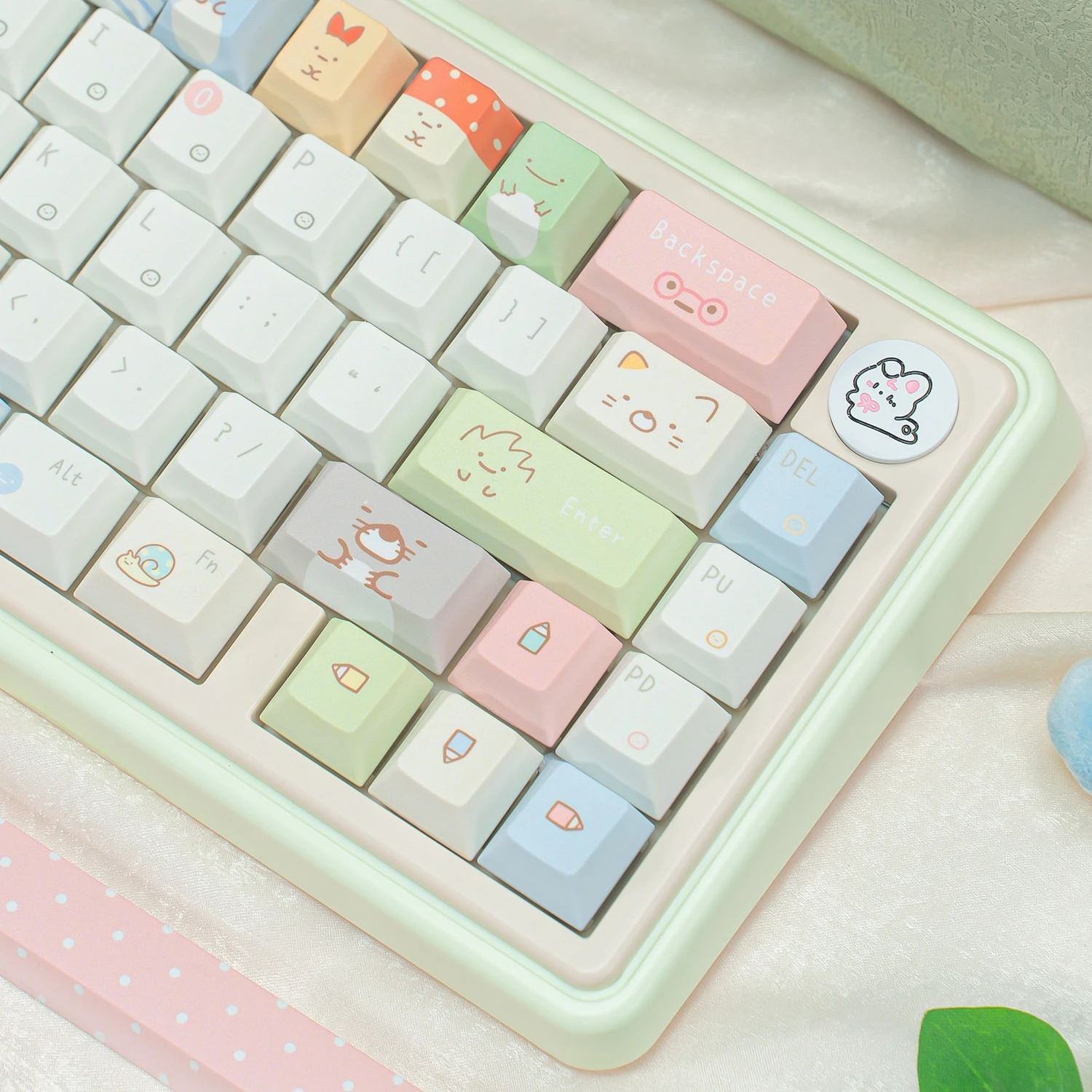 Color-Blocked Macaron Cherry Profile Personalized Keycaps PBT Sublimation Key Cap for ISO Layout MX Switch Mechanical Keyboards