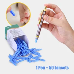 1Set Stainless Steel Lancet Point Pen Bloodletting Acupuncture Massage Therapy with 50Pcs Disposable Blood Needles Massage Tools