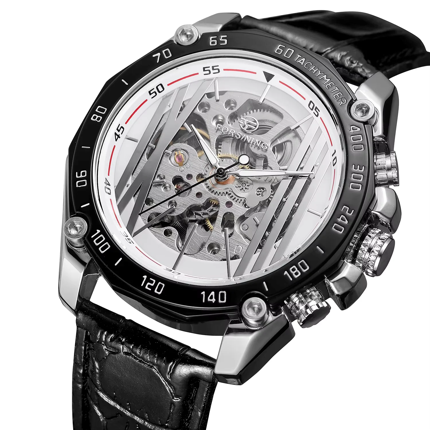 

ЧАСЫ FORSINING с креативной поверхностью, серебряный резной арабский ремень с цифровым циферблатом, мужские наручные механические часы