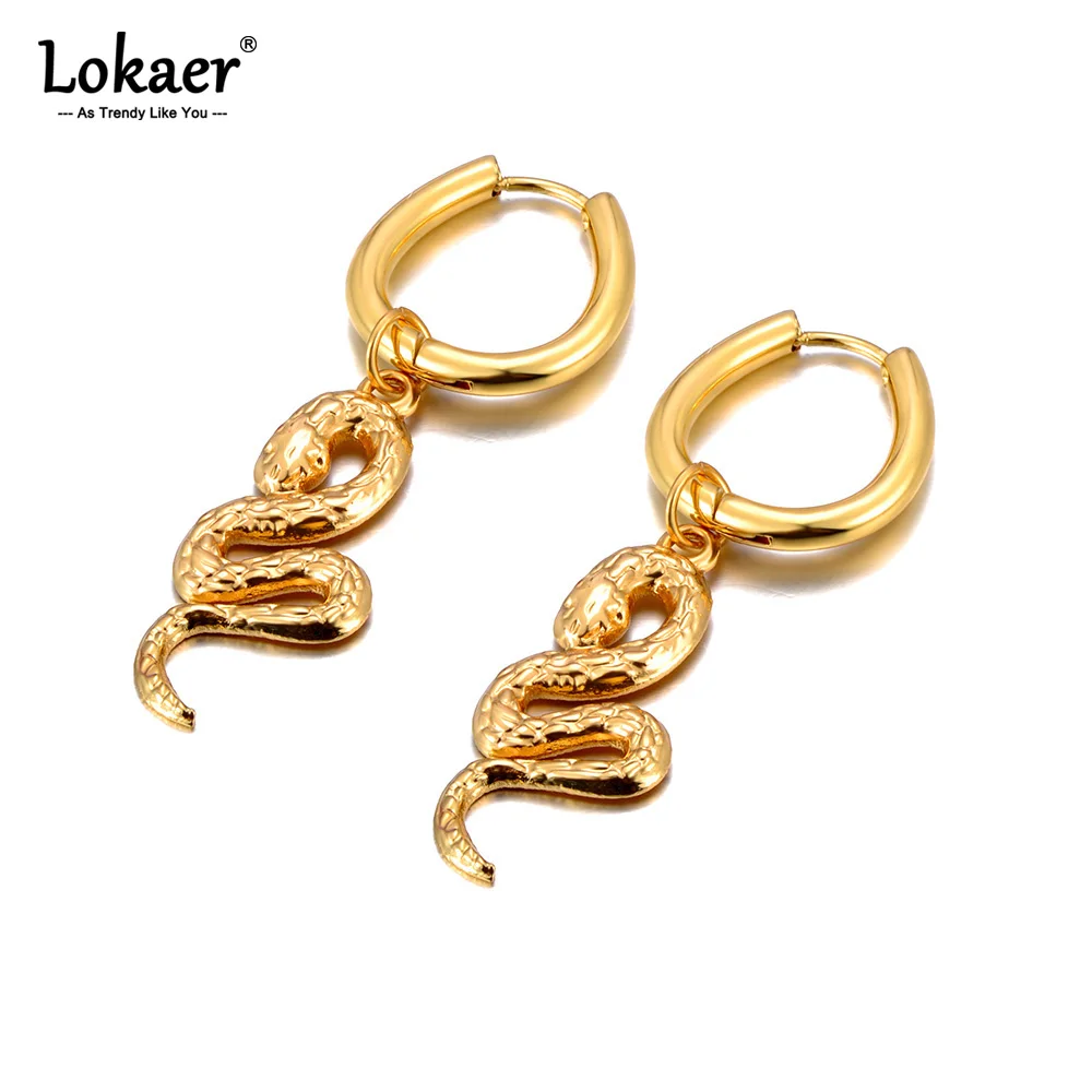 Lokaer Edelstahl Statement Schlangen ohrringe für Frauen 18 Karat vergoldet hypo allergen wasserdicht klobigen Party Schmuck e23222