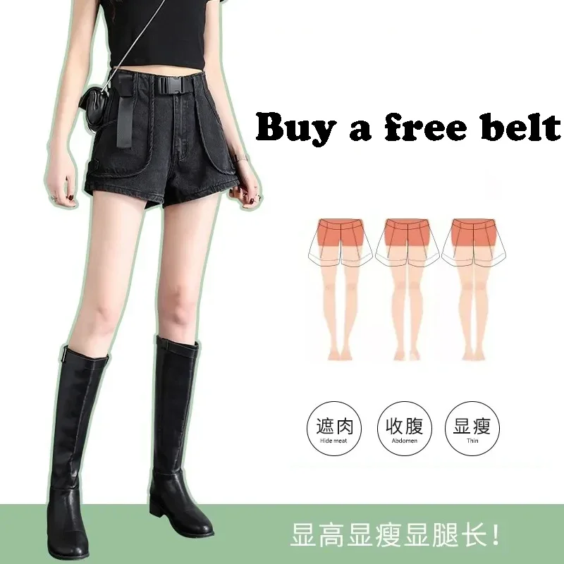 Streetwear Cargo Belt Denim Shorts Oversize 5XL Casual Pantalones Cortos Women 2025 Summer Black Blue High Waist Short Jeans New
