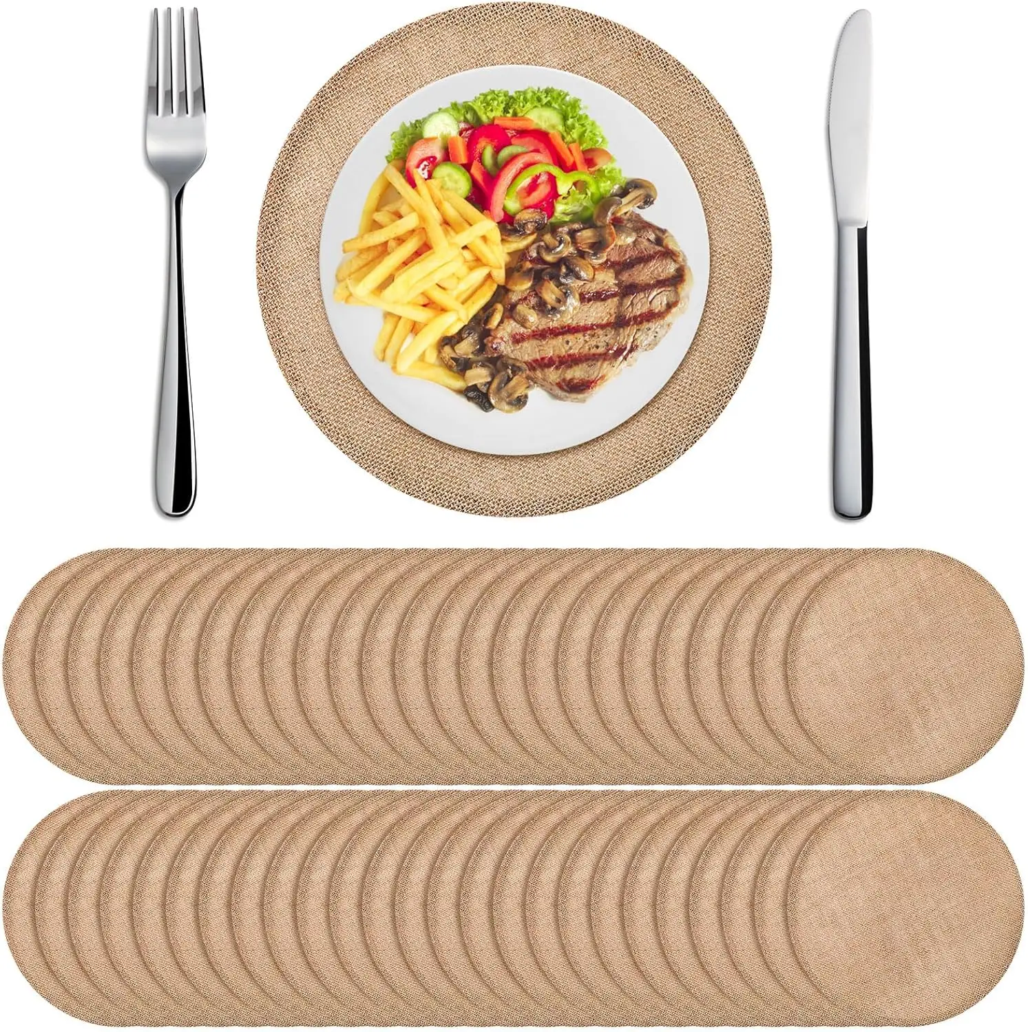 

Набор из 48 круглых подставок под тарелки из мешковины, 15 дюймов, термостойкие, в деревенском стиле, для свадеб и праздничного декора